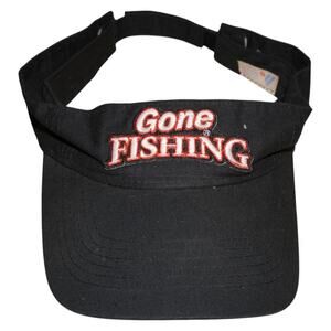 Gone Fishing Black Embroidered Adjustable Visor Hat Outdoor Sports Dad Cap